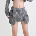 S-XL Design Denim Skirt Spring New High Waist Lace up Three-dimensional Pocket Zipper A-line Miniskirt