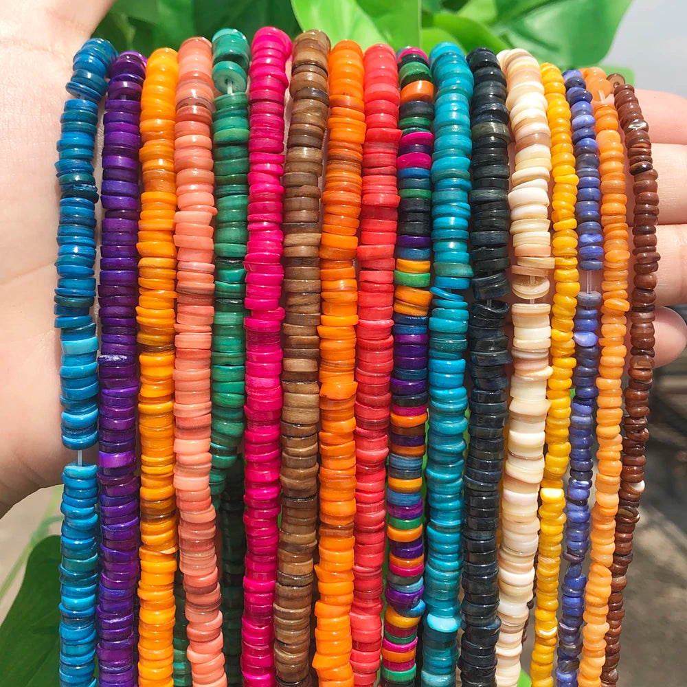 4/6mm Flat Round Loose Chips Shell Beads Colored Freshwater Shell Heishi Beads for Jewelry Making