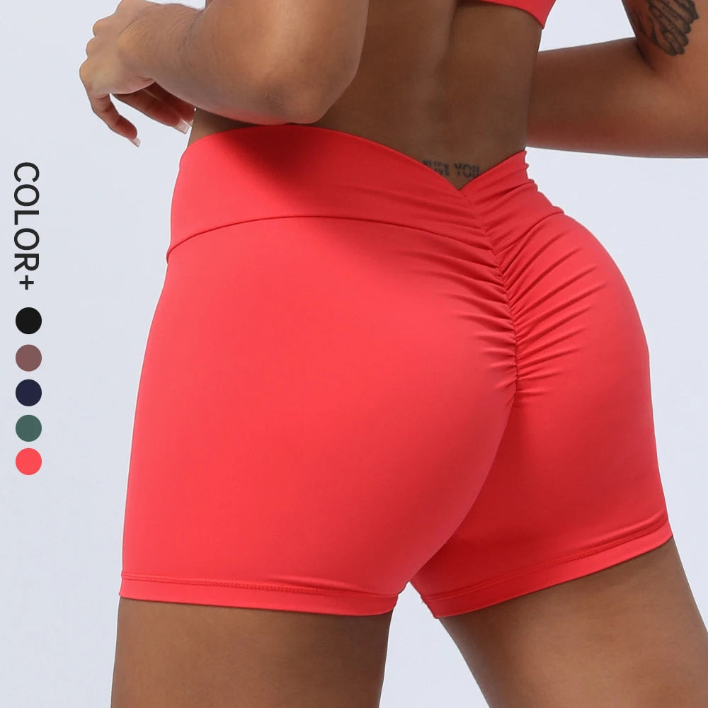 SHINBENE Workout Scrunch Shorts Women 3" V Back Gym Shorts Butt Lifting High Waist Shorts