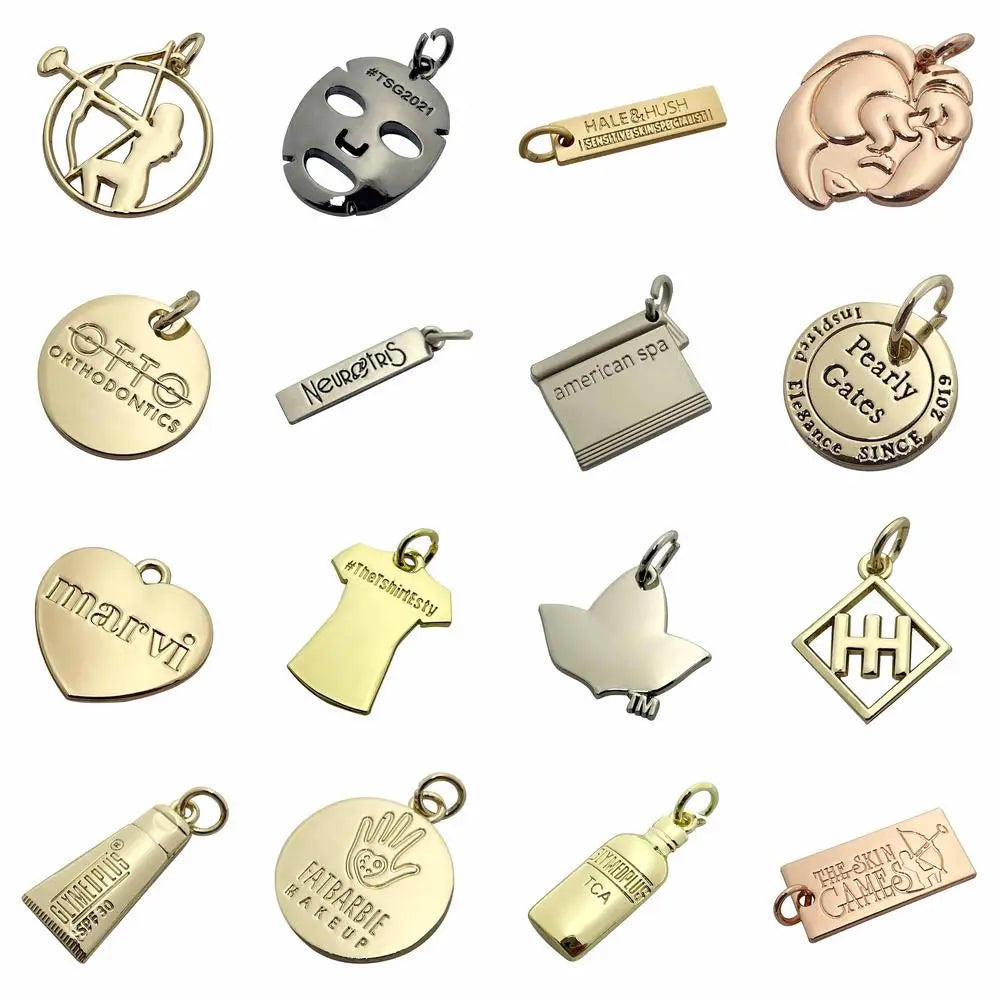 Tiny Round Letter Engraved Charms Tags Custom logo Pendant for Bags