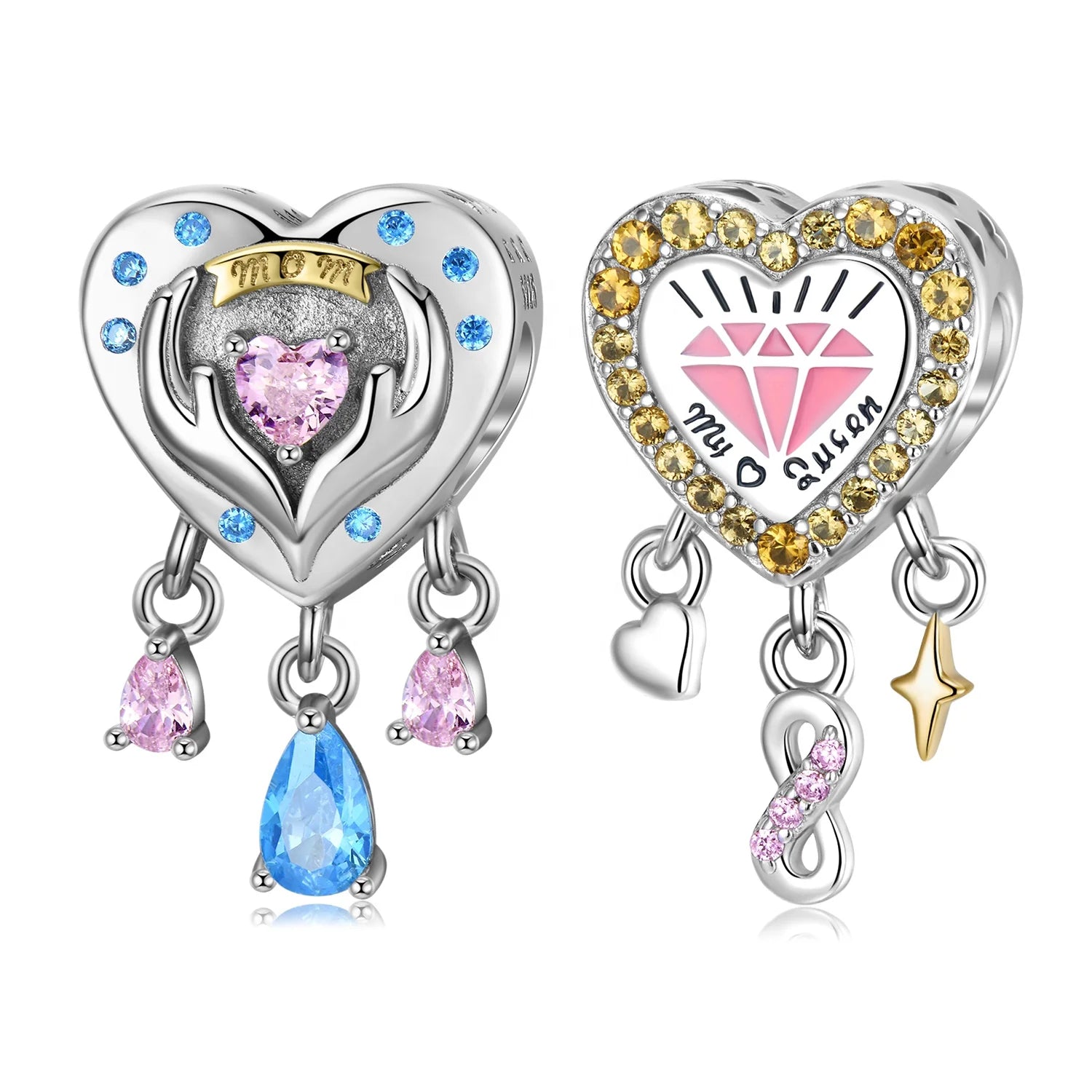 Heart Shape with Zircon Dangle LOVE MOM Charm Authentic 925 Sterling Silver Beads for Women Jewelry Charm Bracelet Dropshipping