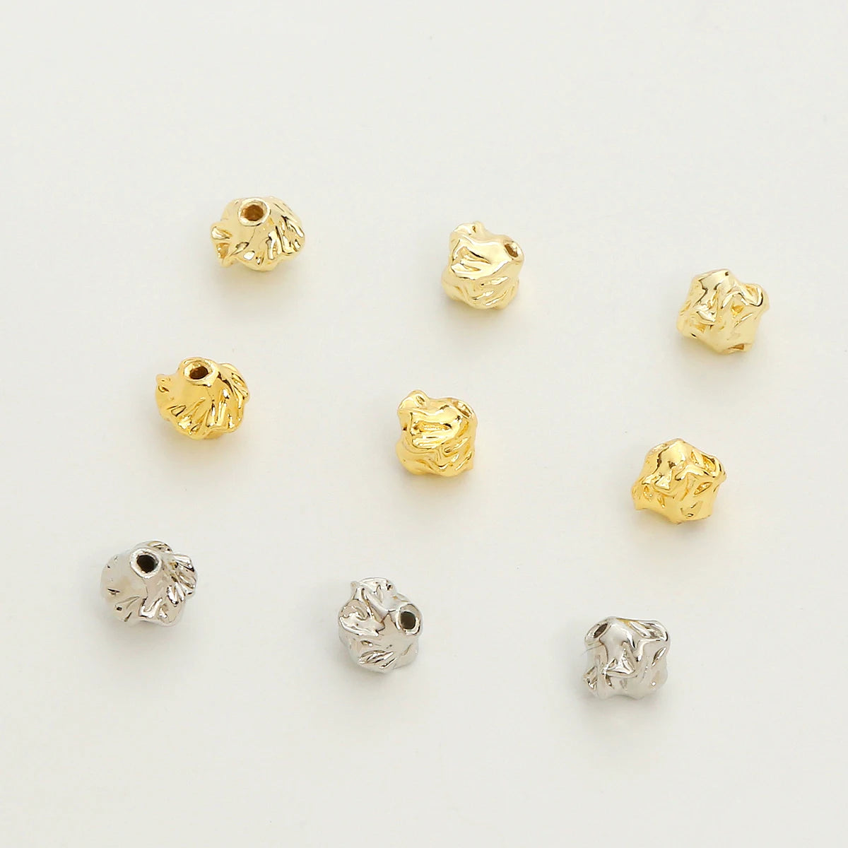 14K Gold Plated Flower Shaped Loose Bead White Gold Striped Bead 18K Gold Plated Brass Patterned Bead