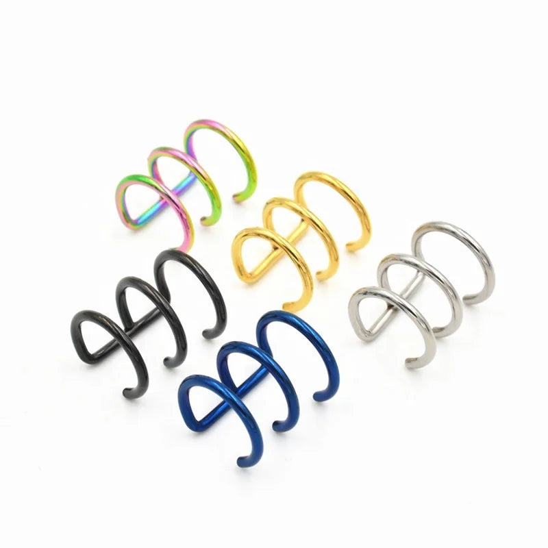 Modern Minimal Gifts Stainless Steel Simple Wire Earring Lip Ring None Piercing Cartilage Three Strands Ear Cuffs