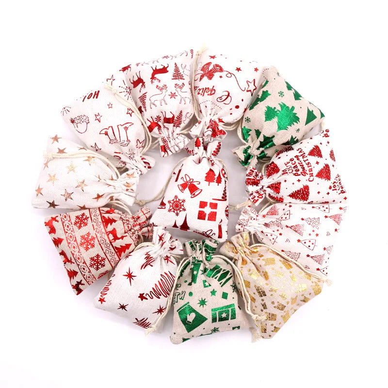 Personalized Christmas Santa Sack Cotton Bag for Packing Printed Custom Double Drawstring Bag With Ribbon Cotton Pouch