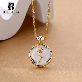 ICEBELA Factory Wholesale Fashion S925 Sterling Silver 18K Gold Fine Jewelry Rose Necklaces Charm Pendant Jewelry Gift for Women