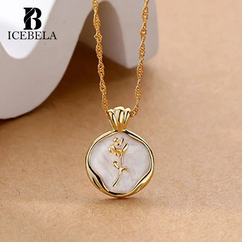 ICEBELA Factory Wholesale Fashion S925 Sterling Silver 18K Gold Fine Jewelry Rose Necklaces Charm Pendant Jewelry Gift for Women