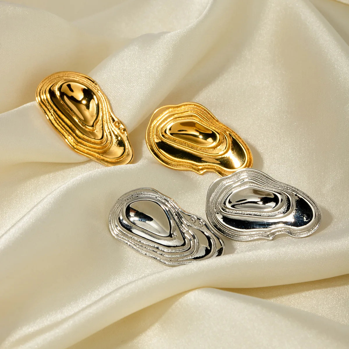 Exquisite Gold Irregular Earrings Stainless Steel Highly Polished Silver Gold Studs Earrings for Women