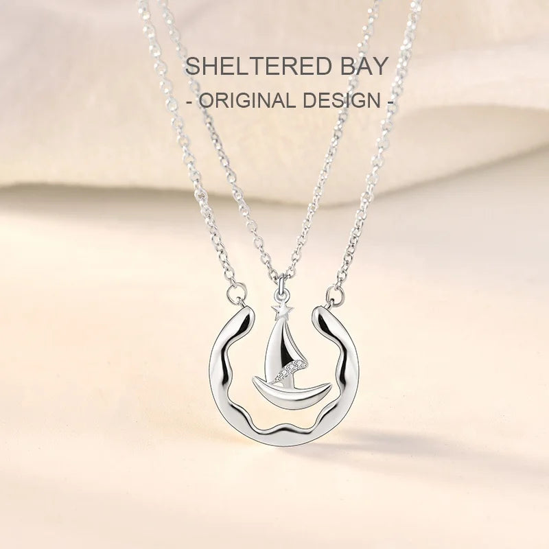 MA44 Fashion Couple Sheltered Bay Love You Boat Pendant Necklace Unisex Lovers Couples Sailboat Jewelry Fashion Gift Accessories