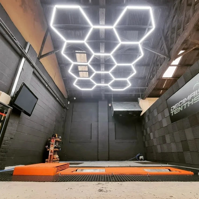 Waterproof Hexagon LED Ceiling Light Dimmable Honeycomb Design for Garage Club Car Detailing Studio for Workshops