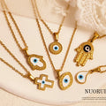 Fashion Devil's Eye Pendant Necklace Gold Silver Stainless Steel Jewelry Enamel Hamsa Hand of Fatima Evil's Eye Necklace Gift