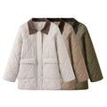Omen's Classic Quilted and Contrasted Collar Long Sleeve Casual Jacket Winter New Pocket Decoration Coat
