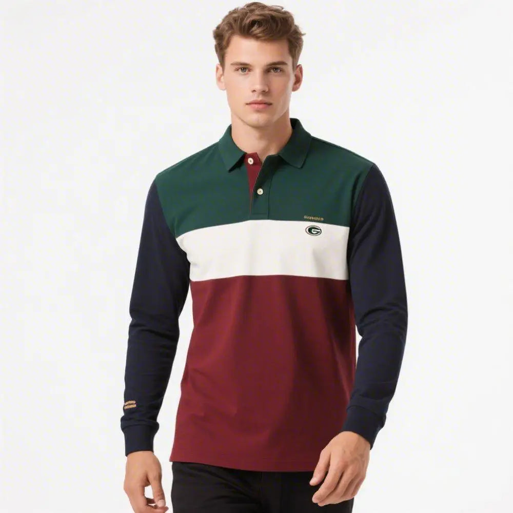 Autumn High Quality Mens Color Block Polo Shirt Custom Printed Made Long Sleeve Rugby Polo Shirt for Men