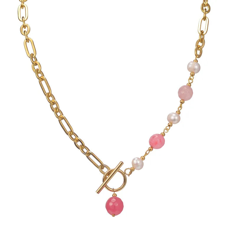 Bohemian 14K Gold Plated Curb Paperclip Handmade Bead Necklace Chain for Women