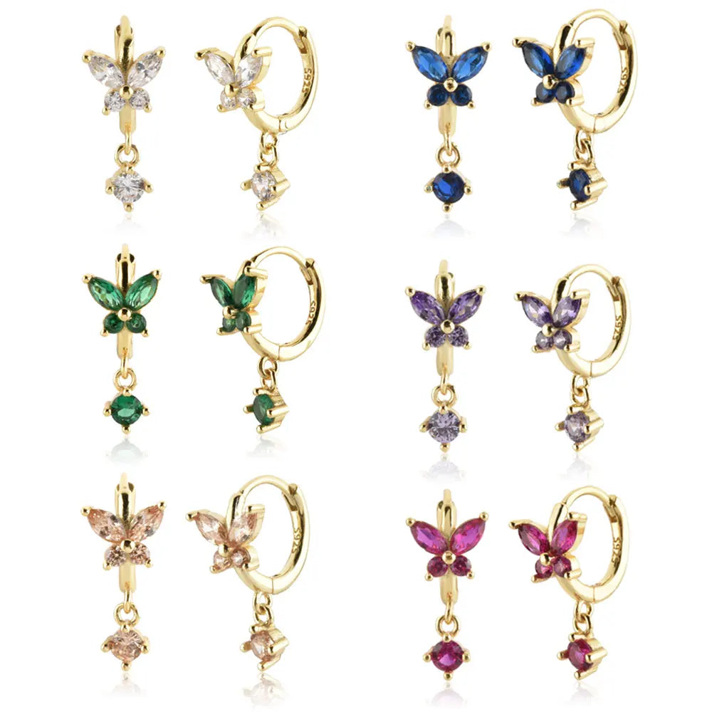 FUAMAY 925 Silver Birthstone Hoop Earrings Zircon Drop Earring Butterfly Earrings