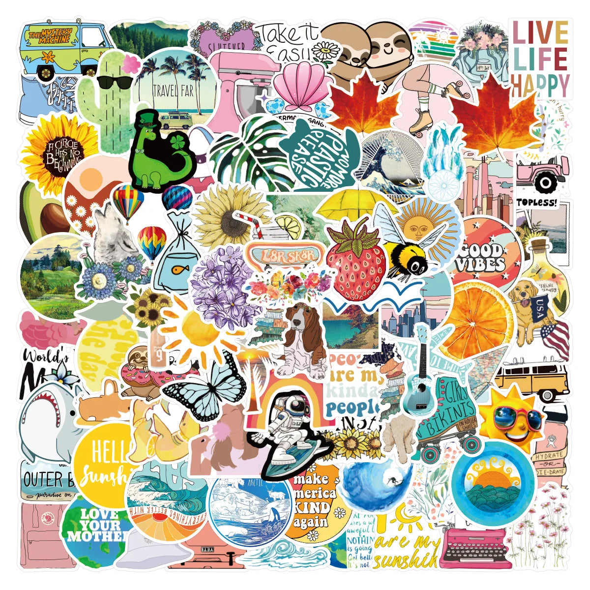 100PCS Cartoon donut stickers rose cute bear decals fashional outdoor travelling vinyl