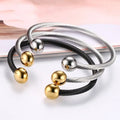 Men's Stainless Steel Wire Rope Elastic WIA Adjustable Black Steel Gold Polished Steel Ball Cuff Bracelet Wristband MegaBDM