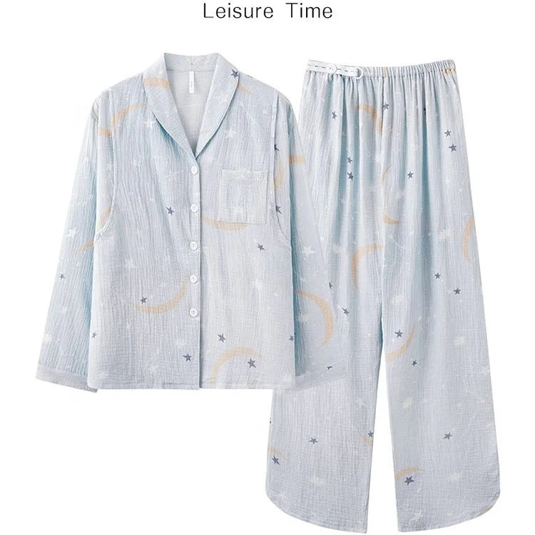 Wholesale 100% Cotton Gauze Two-piece Set Maternity Breastfeeding Pregnant Women Pajamas Sleepwear Spring Autumn