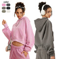 Sports Women Autumn Winter Loosed Adjustable Drawstring Street Wear Slimming Pocket Crop Top Hoodies