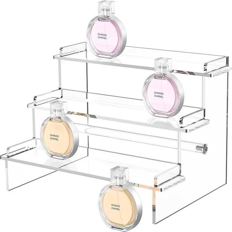 Acrylic Display Risers 9.5'' Perfume Organizer Assemabled Clear Riser Shot Glass Tiered Display Shelves for Desktop
