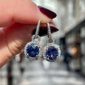 CAOSHI OEM Imitated Diamond Cubic Zirconia Blue Gemstone Round Earring Engagement Silver Plated Drop Earrings for Women Men Girl