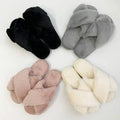 Wholesale Women's Cute Open Toe Flat Sandals Slides Cross Strap Fluffy Faux Fur for Slippers Soft and Comfortable Warm MegaBDM
