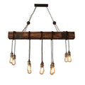 Kitchen Dining Rectangle Wood Pendant Light Restaurant Vintage Hanging Lamp Loft Retro Industrial Iron Chains Wooden Chandelier