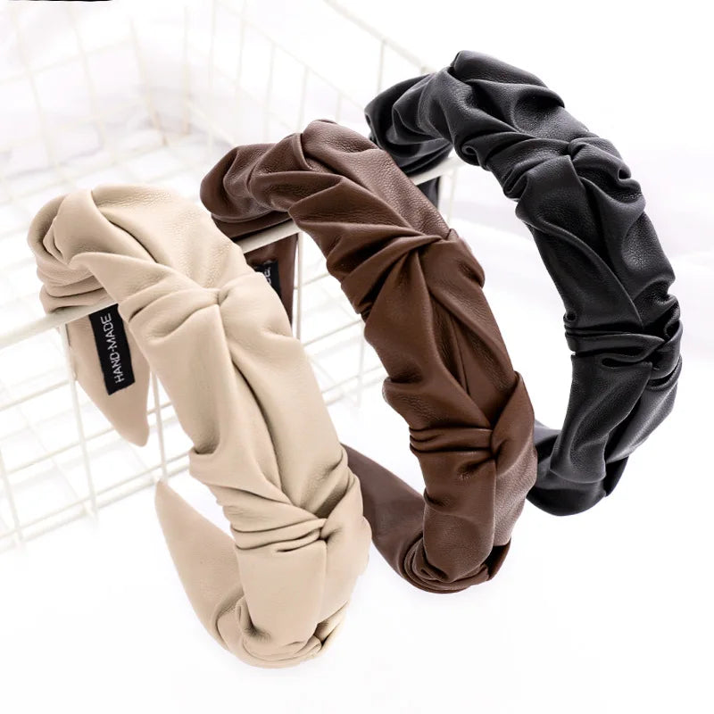 Wholesale Retro Solid Color Wide Pleated Daily Life Girls Hair Accessories Headbands for Women 2021