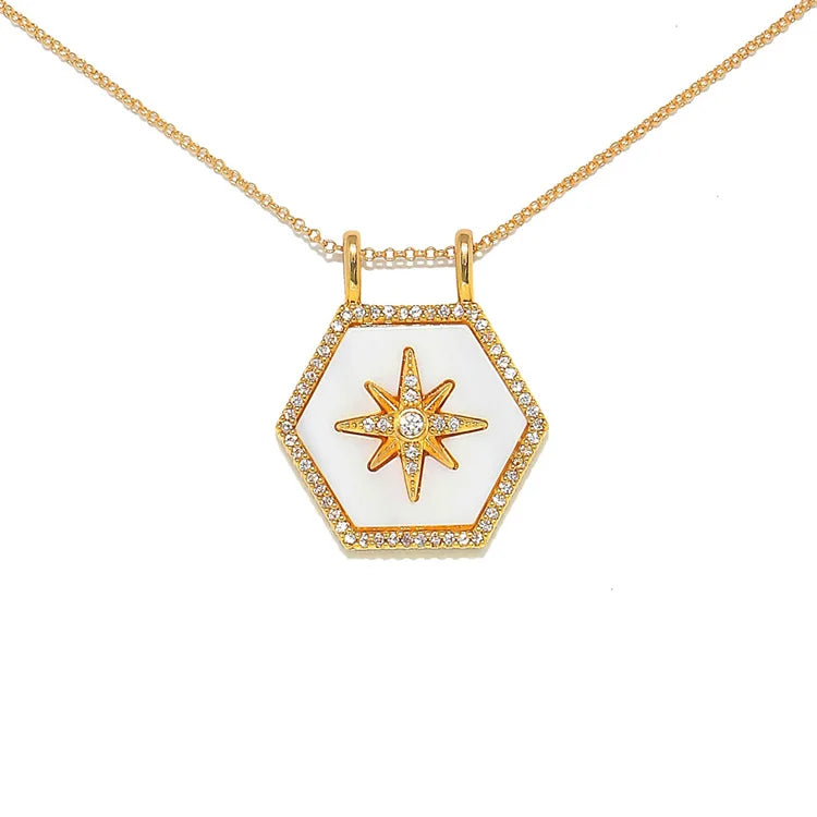 Dainty Cz Zircon Star Jewelry Necklace Geometric Shell Pendant Necklace