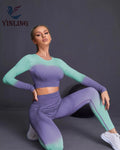 Women's Gradient Tie-Dye Fitness Yoga Suit New Long Sleeve Gym Wear Seamless Sports Outfit for Fall Winter-Plus Size