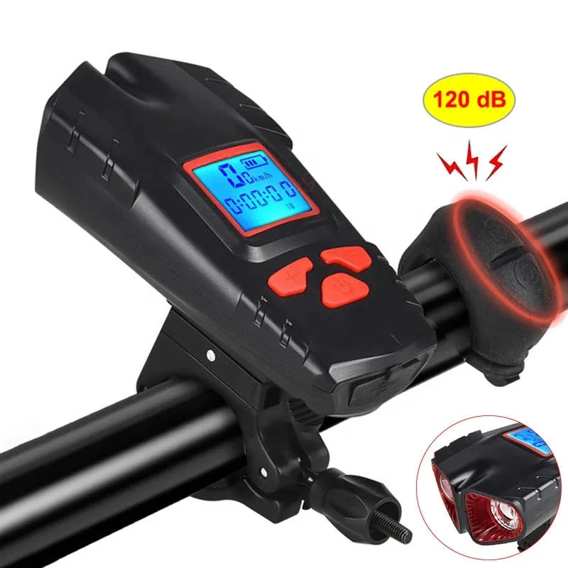 3-in-1 Multifunctional Bicycle Front Light Speedometer USB Rechargeable Wireless Odometer Computer Horn ABS Headlights for Bike