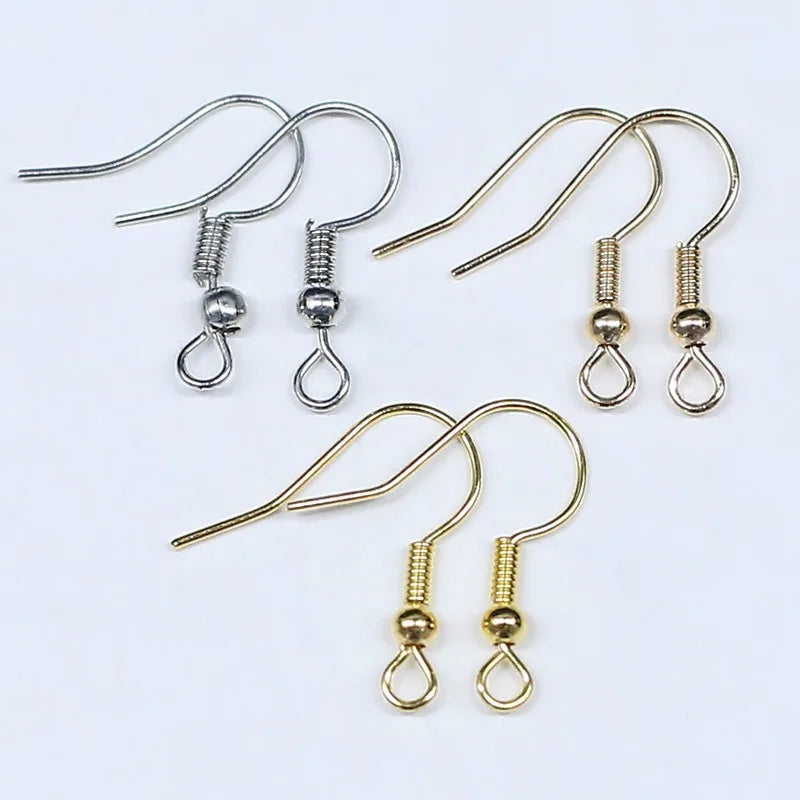 Stainless Steel Silver-Plated Earring Hooks Fish Ear Wires French Wire Coil Ball Style Nickel-Free Jewelry Making