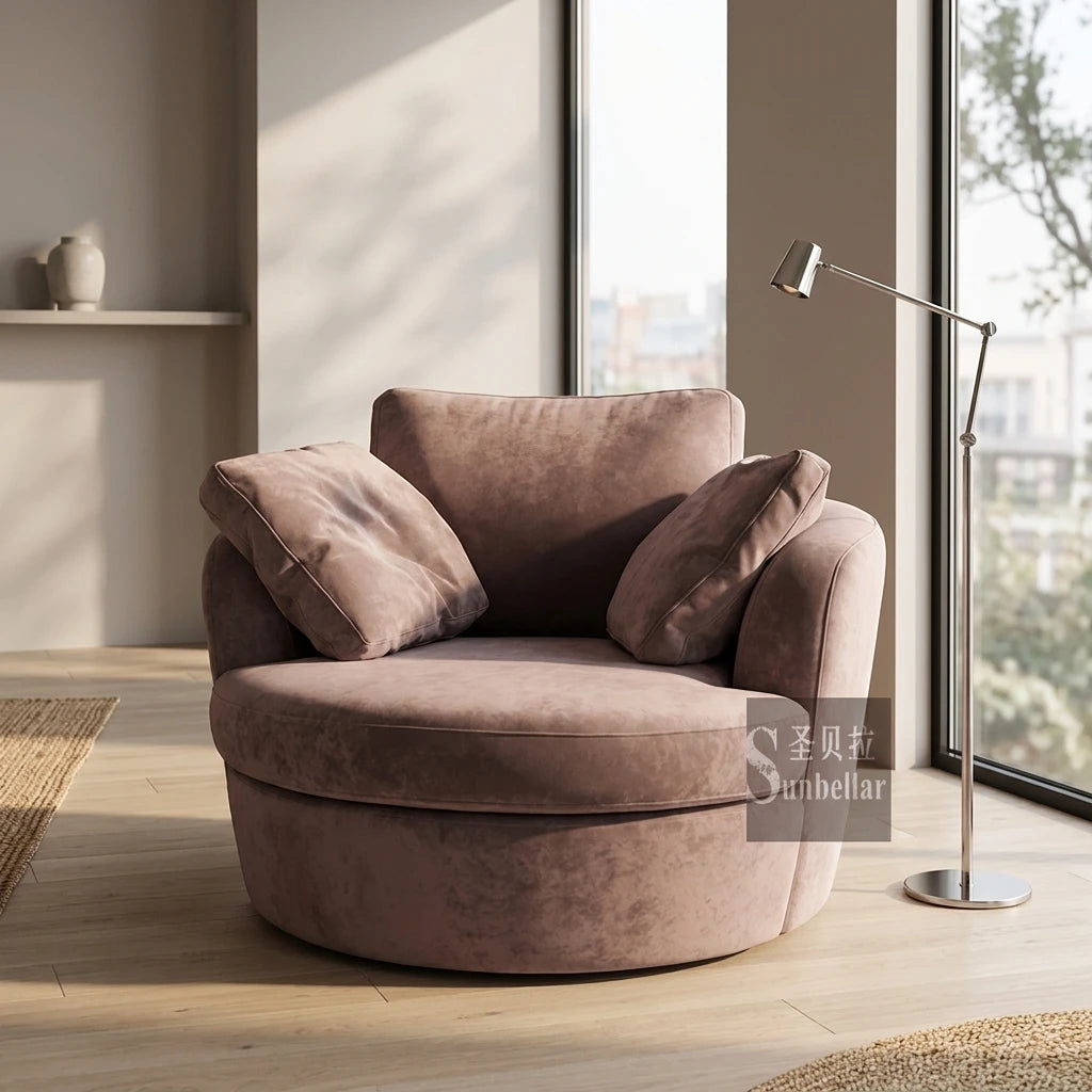 OEM ODM Velvet Modern Single Sofa Chair Chaise Lounge Sofa Bed with Sponge Filling Rotating Design Luxury Villa Cuddle Chair