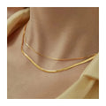 Dainty 18K Gold Filled Flat Skinny Snake Chain Necklace Stainless Steel Layered Herringbone Choker Necklace for Women