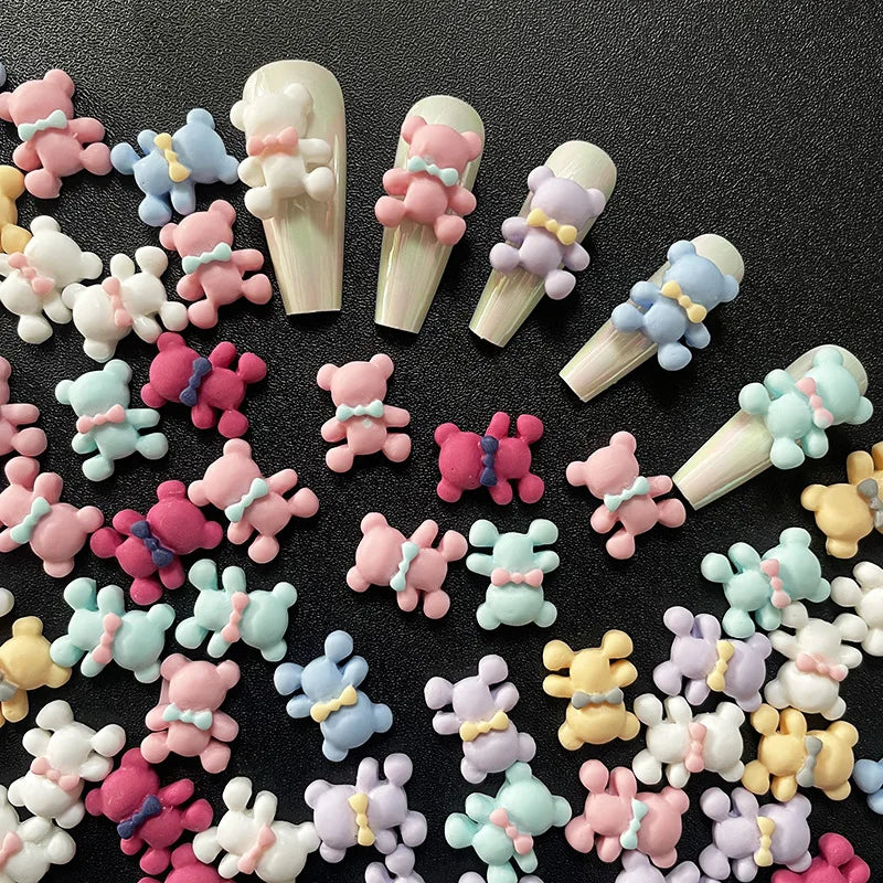 Wholesale Cartoon Cute Bear 3D Teddy Nail Rhinestones Rotatable Red Warm Color for Girls Rotating Three-dimensional Design