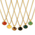 Crystal Pendant Necklace Natural Black Agate Stone Long Necklace Natural Stones Oval for Women