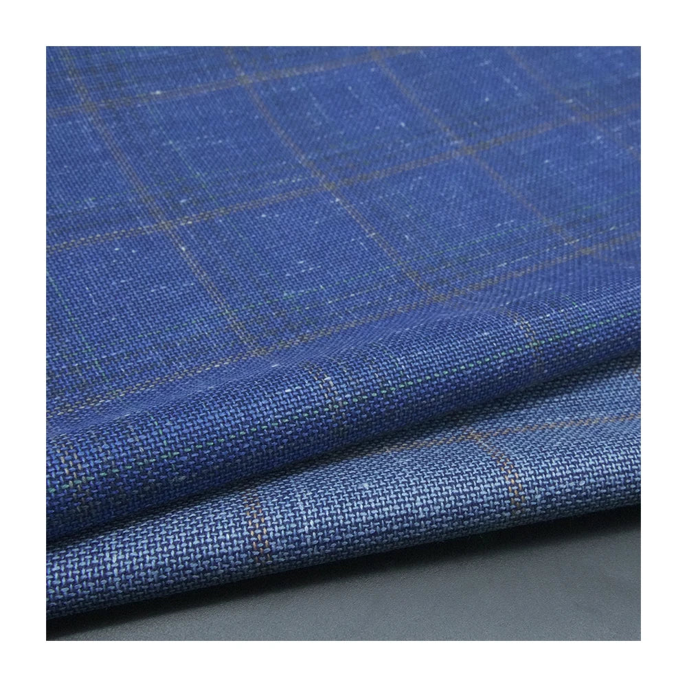 Stock Luxury Italian Gorgeous Merino Wool Woven Fabric Worsted Wool Suit Blend for Jacket Plaid YARN DYED