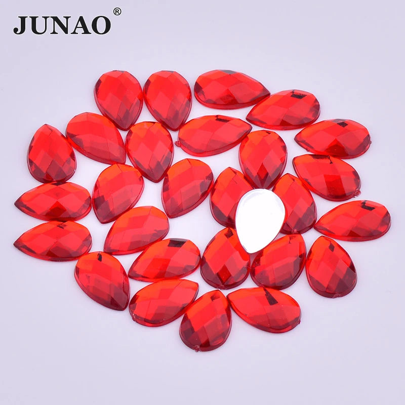 JUNAO Fancy Tear Drop 13*18mm Strass Loose Crystal Without Hole Acrylic Flatback Rhinestone for Dress Decoration