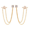 J&D Unique Design Stainless Steel Gold Earrings 18K Women Tassel Round Marquise Zirconia Chain Earrings