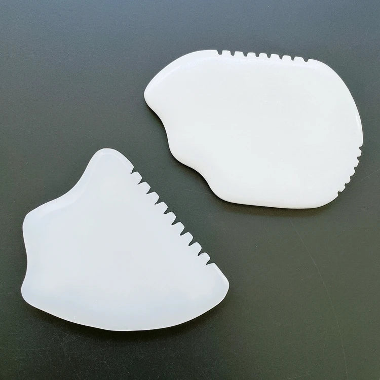 Huiying Newest Design Natural Spiky Shape White Jade Stone Guasha