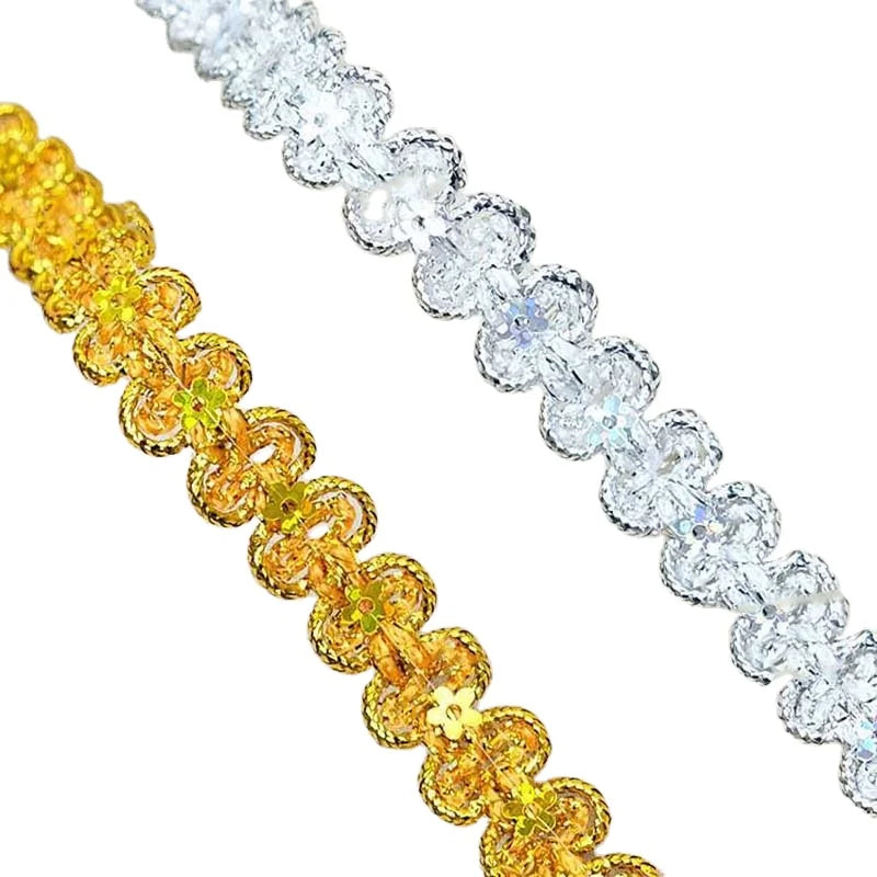12mm plum Flower Sequined Lace Trims Gold Silver Metallic Braided Fabric Centipede Twisted Diy Garment Accessories Costume Trims