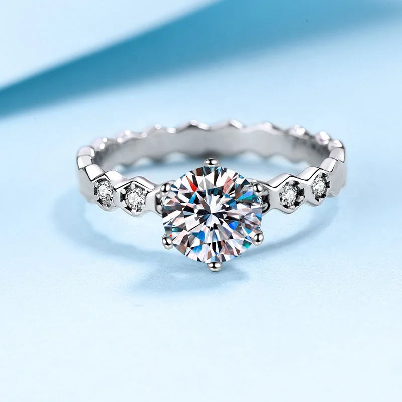 Bijouterie Luxury 1ct VVS Moissanite Engagement Ring 925 Silver Luxury Logo Engraved Women's Fine Jewelry Joyas Diamond Rings