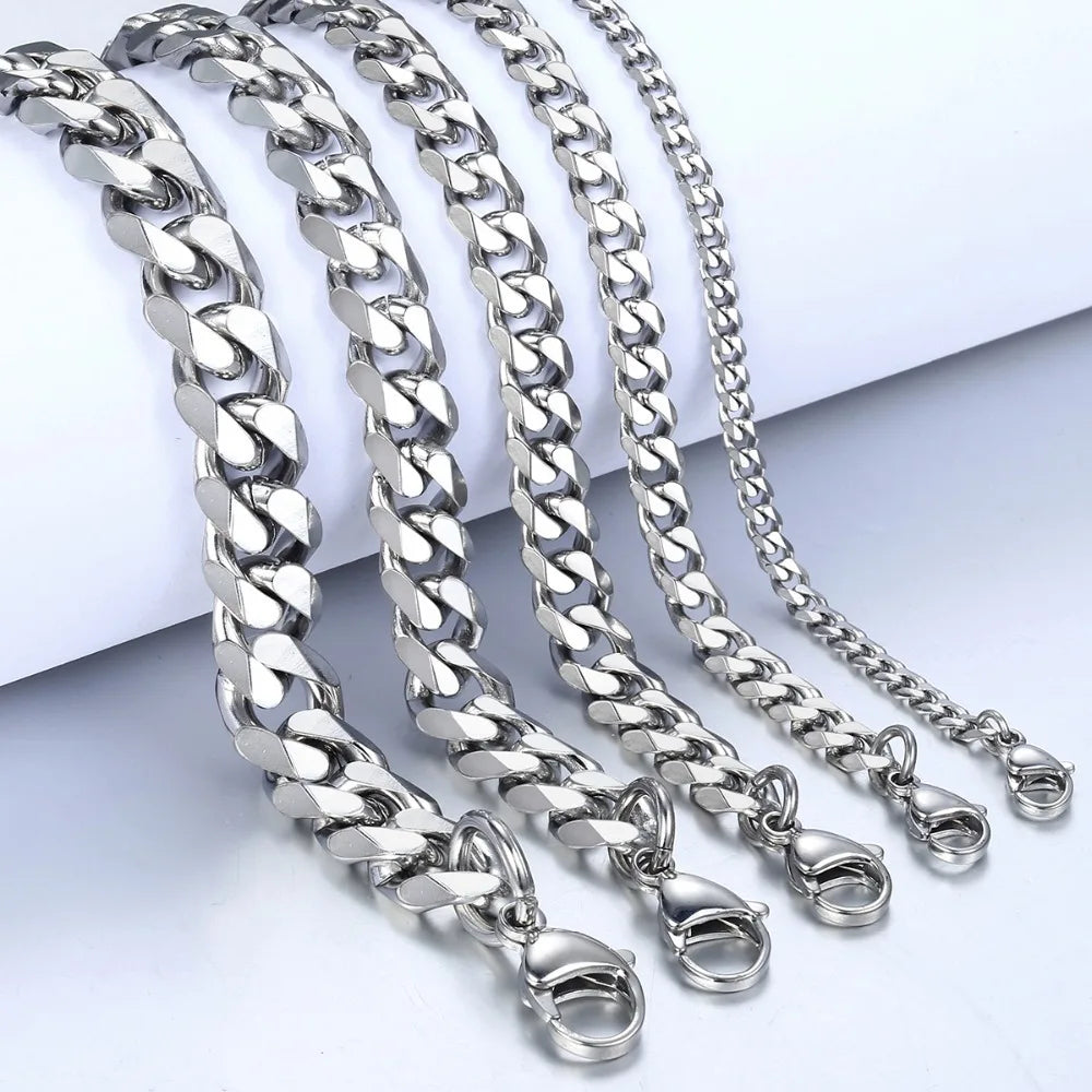 3-11mm Men's Bracelets Stainless Steel Curb Cuban Link Chain Silver Color Black Gold Bracelet Men Women Jewelry Gift 7-10
