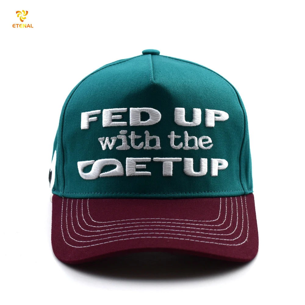 OEM Sporty 5-Panel Baseball Cap with Curved Brim and 3D Embroidery Logo Burgundy Green Two-Tone Terry Fabric Sports Cap