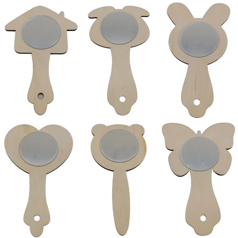 Creative DIY Wooden Small Mirror Handmade Animal Shape Mirror Toys for Kids