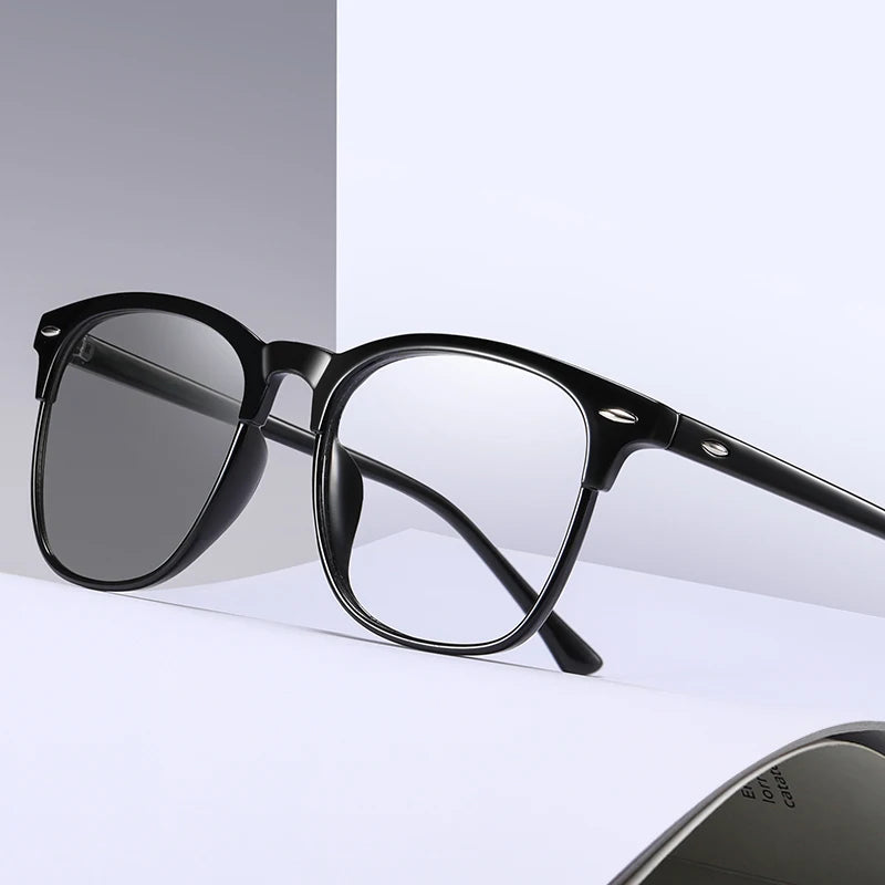Photochromic and Anti Blue Light Square Eye Glasses Frame Unisex Classic PC Optical Glasses for Women