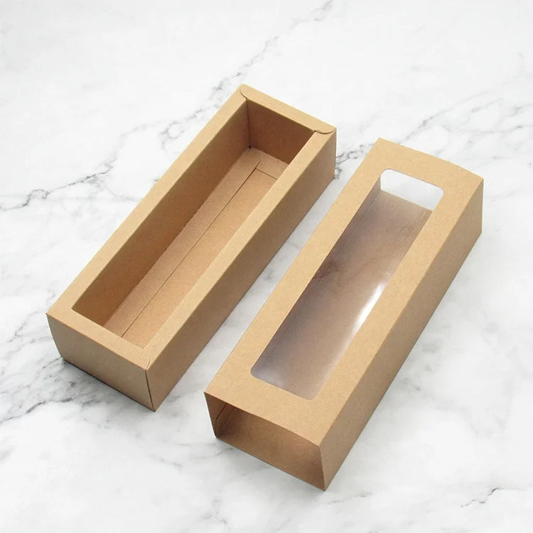Factory Wholesale Brown Kraft Dessert Box Loaf Packaging Macaron  Bread Drawer Box with clear Window