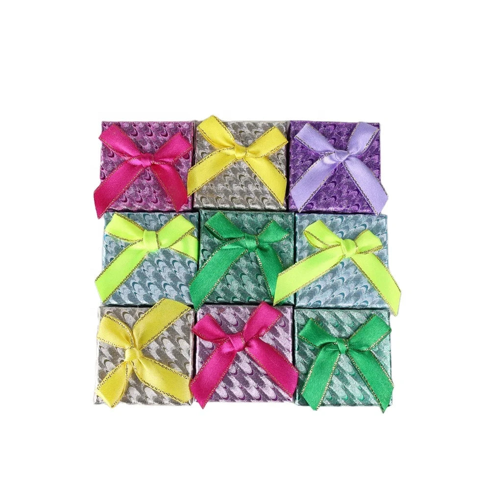 High Quality Jewelry Ring Boxes Mixed Color Earring Packaging Wholesale Gift Case with Ribbon Bow Necklace Jewelry Boxes