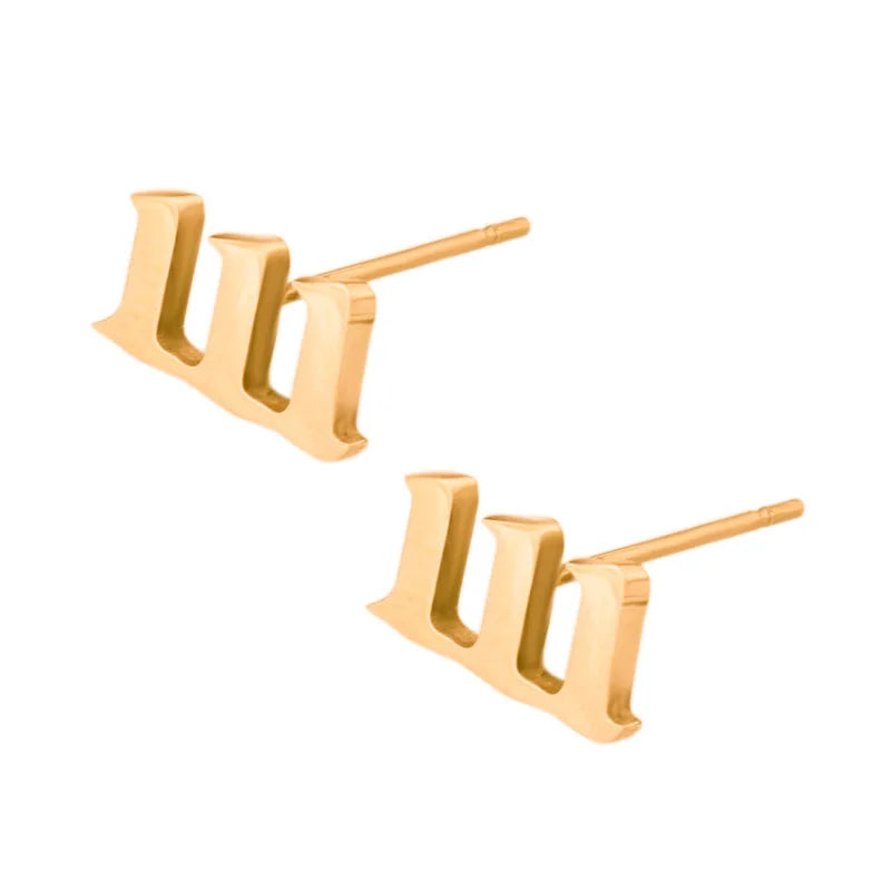 Tik Tok Hot Selling 222 444 777 Simple Earrings Angel Lucky Number Gold Plated Stainless Steel Earrings for Gift