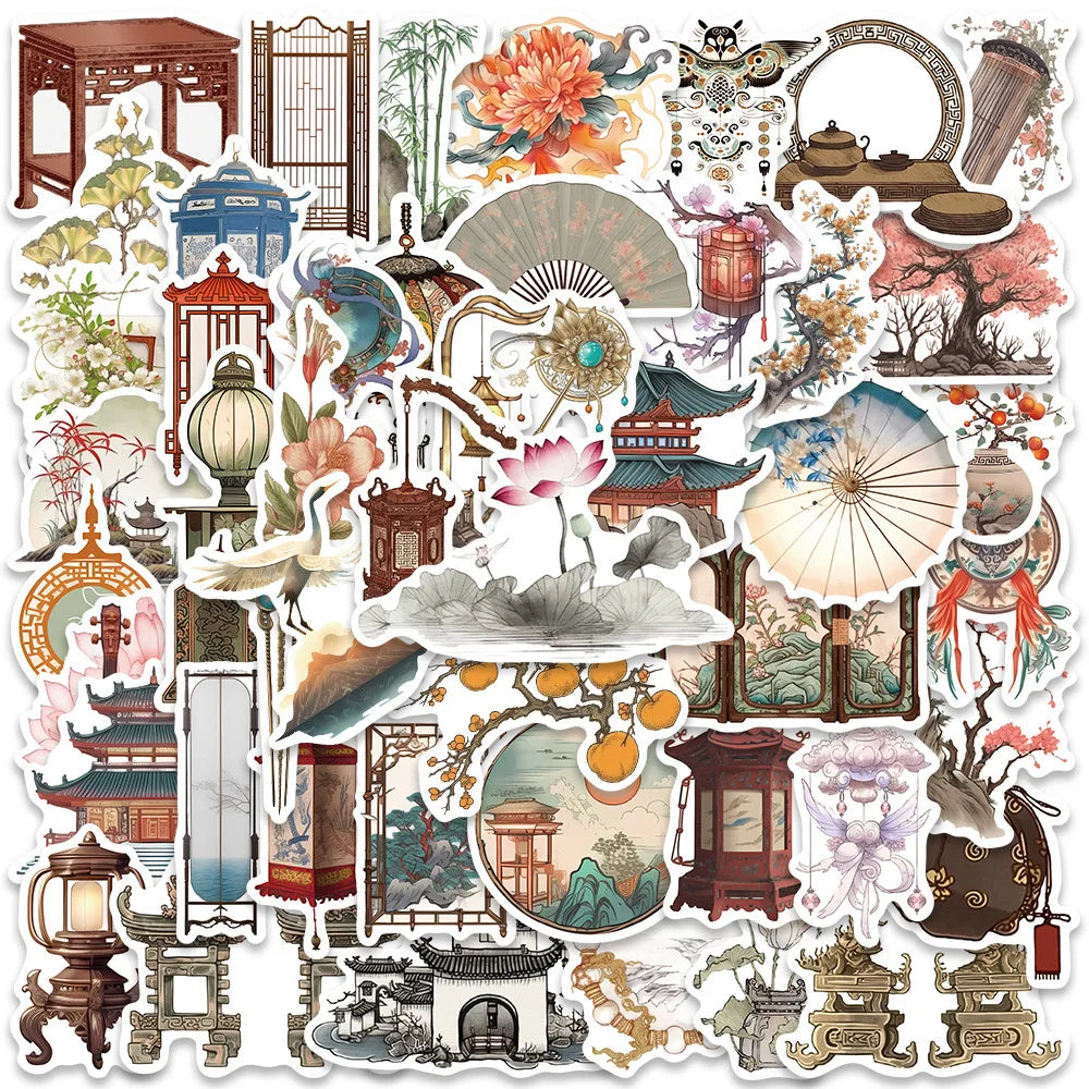 50pcs Ancient Art Relics Graffiti Stickers Packs for Cross Border Cartoon for Decorate Water Bottle Luggage PVC Laptop