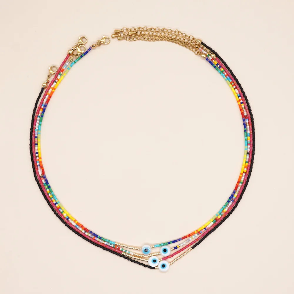 Go2boho Bohemian Colorful Beaded Necklace Evil Eyes Choker Women Fashion Jewelry Designer Boho Handmade Miyuki Beads Necklaces